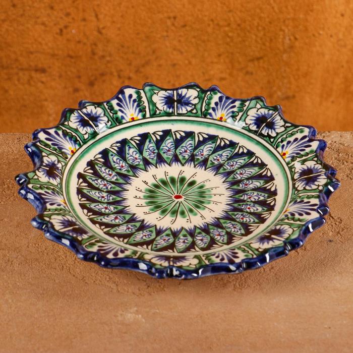 Тарелка Риштанская Керамика "Цветы", синяя, рельефная, 17 см, микс - Фото 1