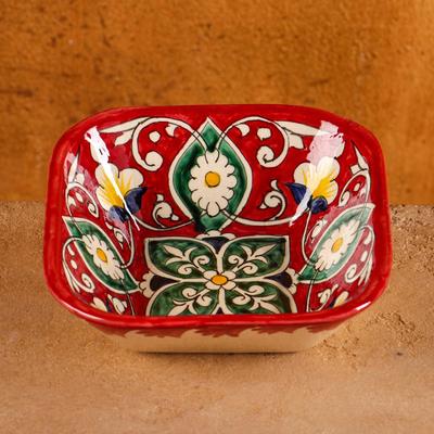 Салатник Риштанская Керамика «Цветы», 350 мл, 14×5 см, красная, микс