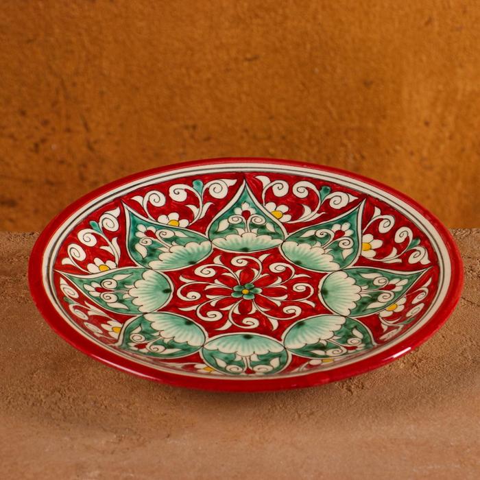 Тарелка Риштанская Керамика "Цветы", красная, плоская, 15 см, микс - Фото 1
