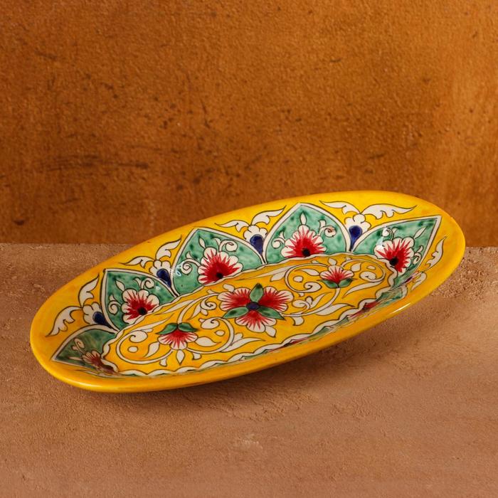 Селёдочница узбекская Риштанская Керамика, 24 см, жёлтая, МИКС - Фото 1