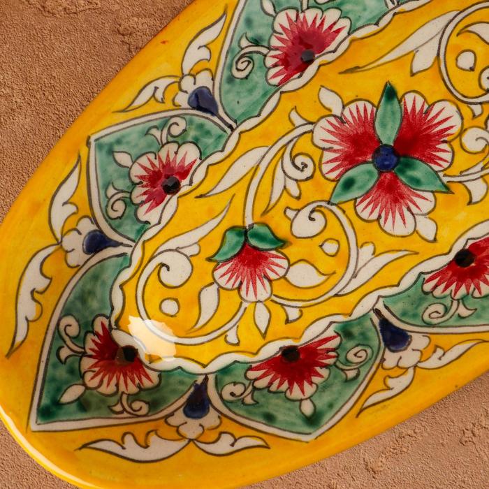 Селёдочница Риштанская Керамика "Цветы", 24 см, жёлтая, микс - фото 1892556226