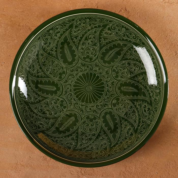 Ляган Риштанская Керамика "Узоры", 27 см, зелёный - фото 1905796500