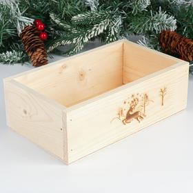 Кашпо деревянное 24.5×14×8 см "Новогоднее. Олень на снегу"