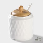 Банки для сыпучих BellaTenero «Тюльпан», 300 мл, с ложками, на бамбуковой подставке, фарфор, белые - Фото 3