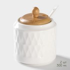 Банки для сыпучих с ложками на бамбуковой подставке BellaTenero «Герда», набор 2 шт., фарфор, белые - Фото 3