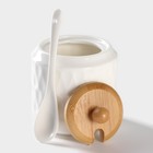 Набор банок фарфоровых для сыпучих продуктов с ложками на бамбуковой подставке BellaTenero «Герда», 2 предмета: 300 мл, цвет белый - Фото 4