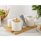 Набор сервировочный фарфоровый BellaTenero, 7 предметов: солонка 100 мл, перечница 100 мл, сахарница с ложкой 350 мл, молочник 310 мл, салфетница, подстав... - Фото 13