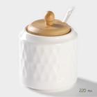 Набор керамический для специй на бамбуковой подставке BellaTenero «Герда», 3 предмета: солонка 120 мл, перечница 120 мл, сахарница с ложкой 220 мл, цвет белый - фото 10031167