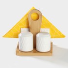 Набор керамический для специй на бамбуковой подставке BellaTenero «Герда», 3 предмета: солонка 120 мл, перечница 120 мл, салфетница, цвет белый - Фото 4