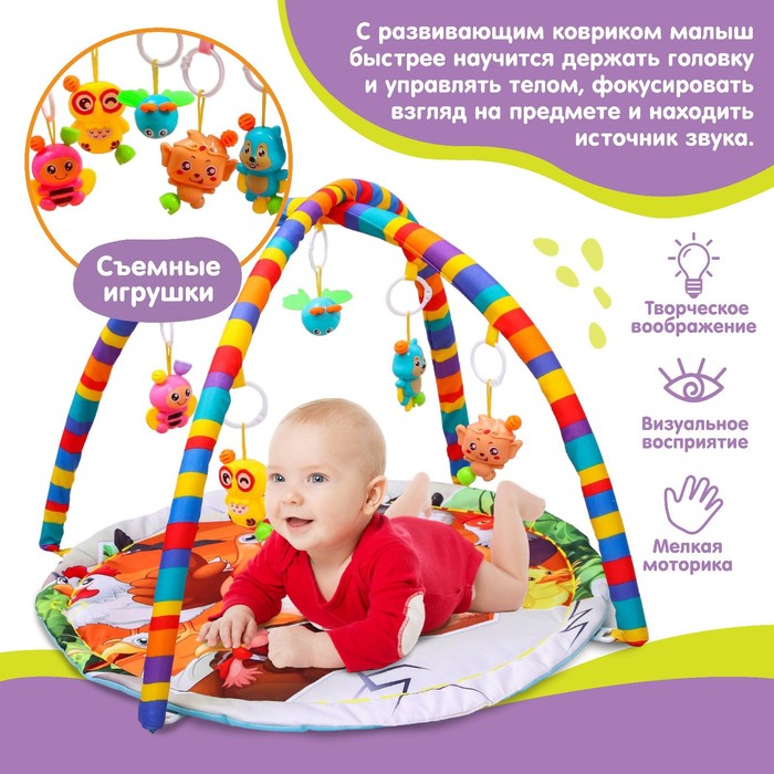 Развивающий коврик с дугами и игрушками «Домашние животные», круглый 49969