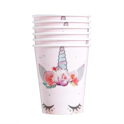 Посуда бумажная одноразовая «Единорог Мордочка», 6 тарелок, 6 стаканов