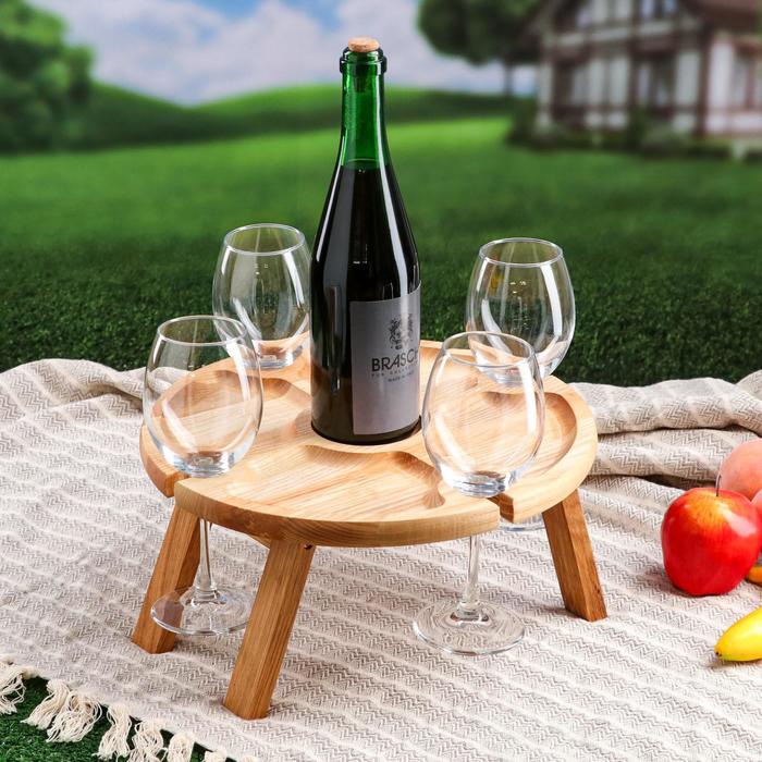 Столик-поднос для вина и закусок "Премиум", 35 х 17 см, массив ясеня - фото 1886636189
