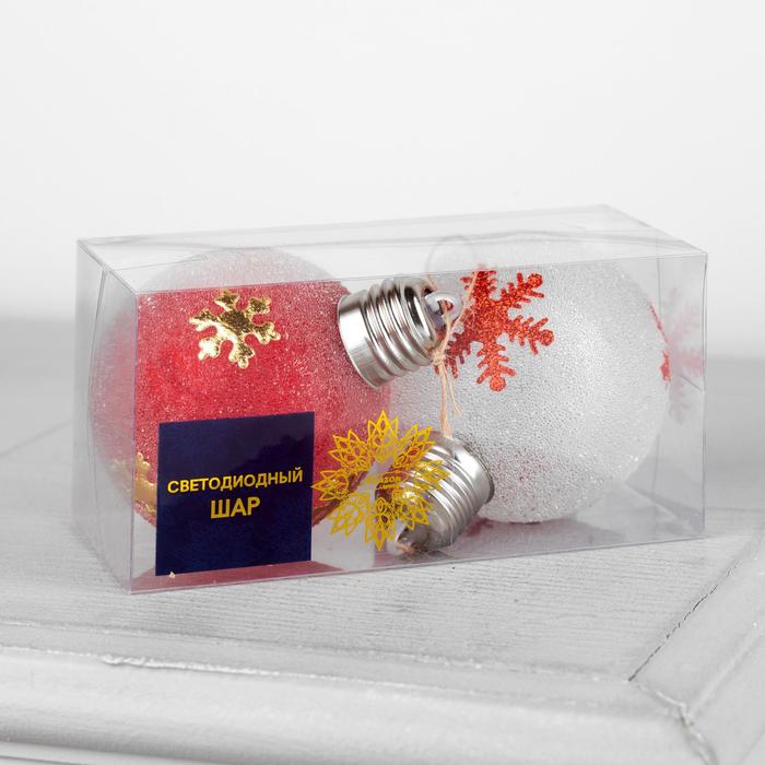 Набор ёлочных шаров «Снежинки» 2 шт., батарейки, 1 LED, свечение тёплое белое - фото 1877752626
