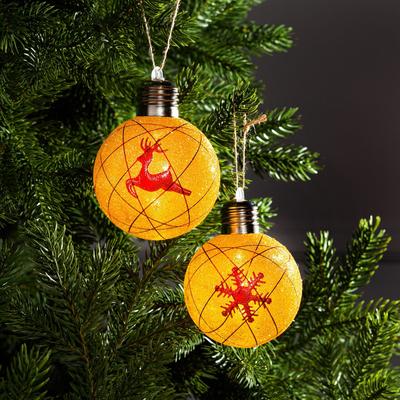 Набор ёлочных шаров «Красные нити», 2 шт., d=8 см, 1 LED, от батареек, свечение тёплое белое