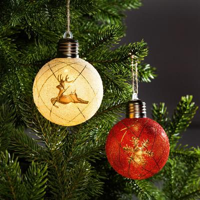 Набор ёлочных шаров «Золотистые нити», 2 шт., d=8 см, 1 LED, от батареек, свечение тёплое белое