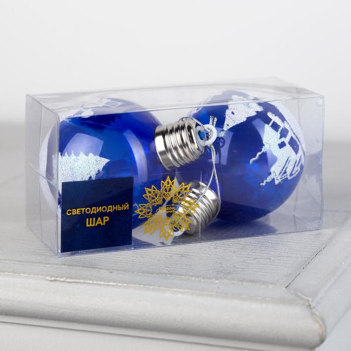 Набор ёлочных шаров «Зимний пейзаж» 2 шт., батарейки, 1 LED, свечение RGB - фото 1899927821