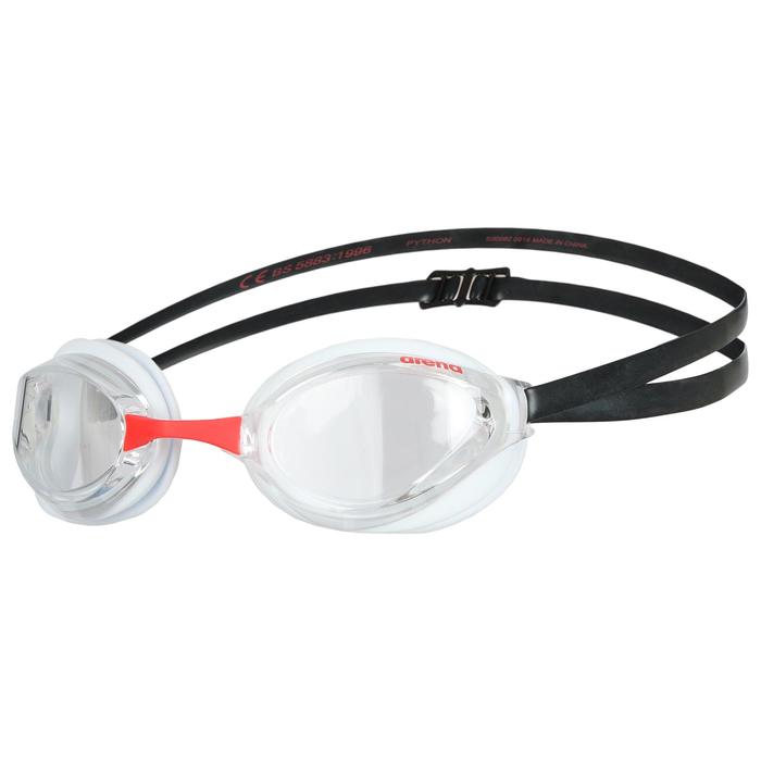 Очки для плавания ARENA Python, прозрачные линзы, нерегулируемая переносица, белая/чёрная оправа - Фото 1