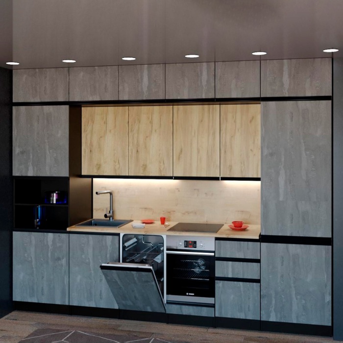 Кухонный гарнитур трёхуровневый в полоток «Адажио люкс», 3000×600 мм, цвет дуб золотой/бетон тёмный/венге - Фото 1