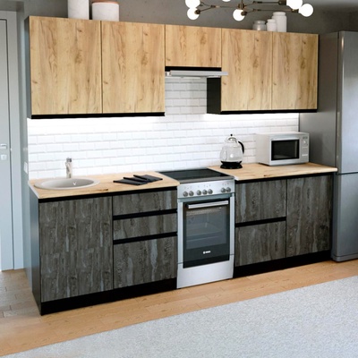 Кухонный гарнитур прямой «Адажио мега», 2500×600 мм, цвет дуб золотой/бетон тёмный/венге