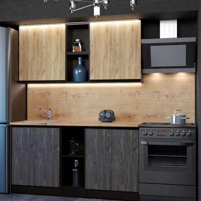 Кухонный гарнитур прямой «Адажио нормал», 1500×600 мм, цвет дуб золотой/бетон тёмный/венге