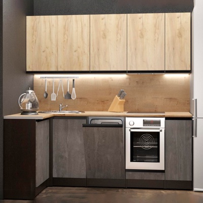 Кухонный гарнитур угловой «Адажио прайм», 2000×1100 мм, цвет дуб золотой/бетон тёмный/венге