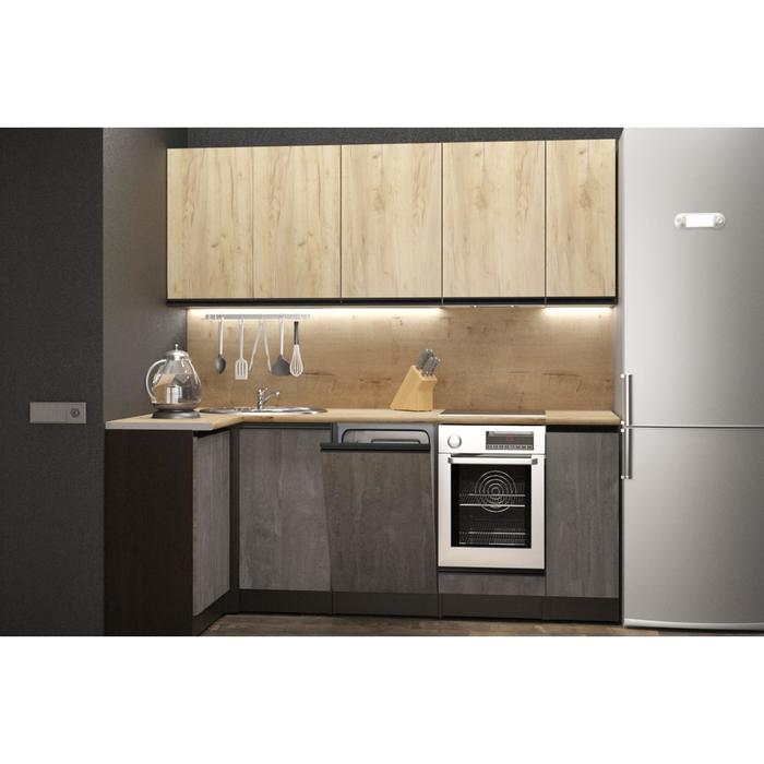 Кухонный угловой гарнитур Адажио прайм 2000х1100 Дуб золотой,бетон темный/Венге - Фото 1