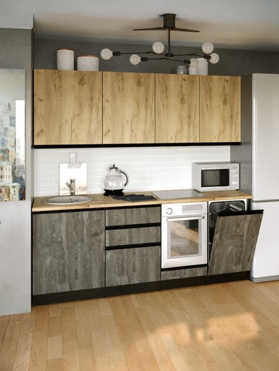 Кухонный гарнитур прямой «Адажио ультра», 2000×600 мм, цвет дуб золотой/бетон тёмный/венге