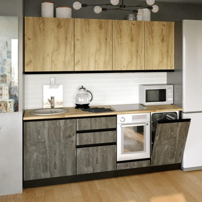 Кухонный гарнитур прямой «Адажио ультра», 2000×600 мм, цвет дуб золотой/бетон тёмный/венге