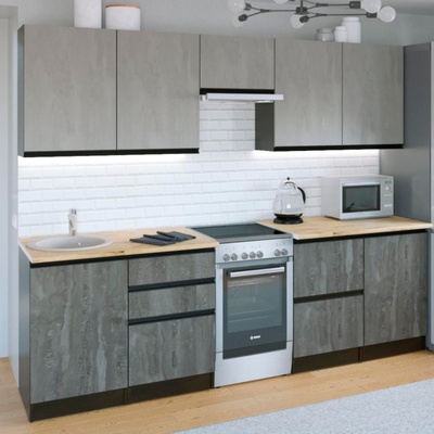 Кухонный гарнитур прямой «Симфония мега», 2500×600 мм, цвет бетон светлый/бетон тёмный/венге