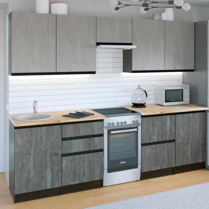 Кухонный гарнитур прямой «Симфония мега», 2500×600 мм, цвет бетон светлый/бетон тёмный/венге - Фото 1
