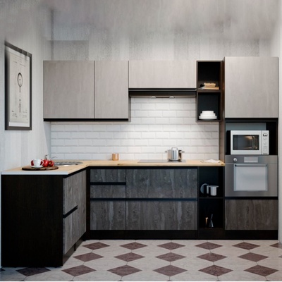 Кухонный гарнитур угловой «Симфония мега прайм», 2700×1500 мм, цвет бетон светлый/бетон тёмный/венге