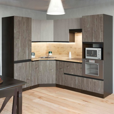 Кухонный гарнитур угловой «Симфония оптима», 2400×1800 мм, цвет бетон светлый/бетон тёмный/венге