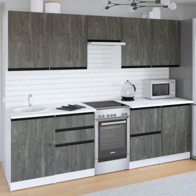 Кухонный гарнитур прямой «Ноктюрн мега», 2500×600 мм, цвет бетон тёмный/белый