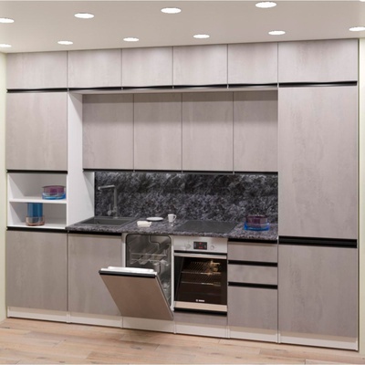 Кухонный гарнитур трёхуровневый в полоток «Сюита люкс», 3000×600 мм, цвет бетон светлый/белый