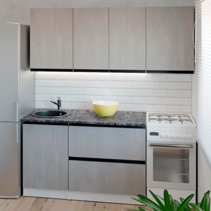 Кухонный гарнитур прямой «Сюита макси», 1800×600 мм, цвет бетон светлый/белый - Фото 1
