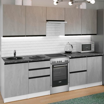 Кухонный гарнитур прямой «Сюита мега», 2500×600 мм, цвет бетон светлый/белый