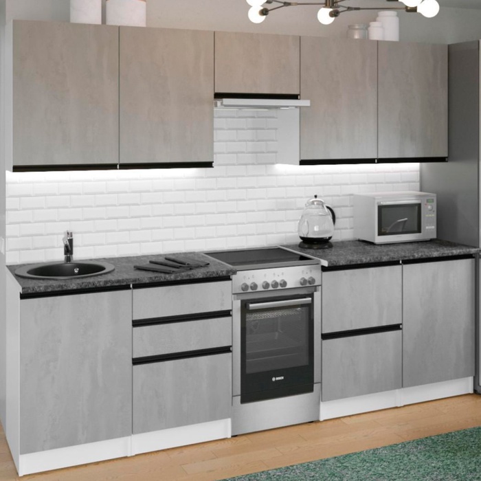 Кухонный гарнитур прямой «Сюита мега», 2500×600 мм, цвет бетон светлый/белый - Фото 1