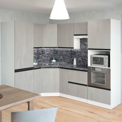 Кухонный гарнитур угловой «Сюита оптима», 2400×1800 мм, цвет бетон светлый/белый