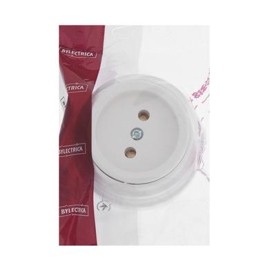 Розетка BYLECTRICA Ретро РА16-0201, 16А, одномест., наруж., без з/к, без крышки, IP20, белая