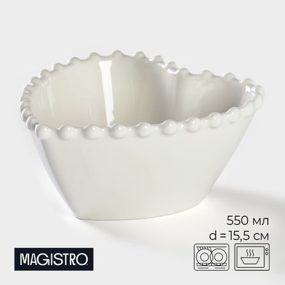 Салатник фарфоровый Magistro «Сердце», 550 мл, d=15,5 см, цвет белый - Фото 1