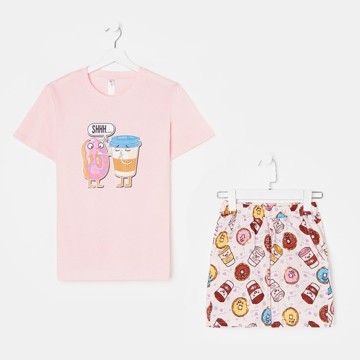 Костюм женский «Пончики» (футболка, шорты), цвет розовый, размер 42 - Фото 1