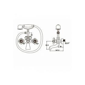 

Смеситель для ванны KAISER Carlson Style 44223-1, двухвентильный, лейка, излив 80 мм, хром