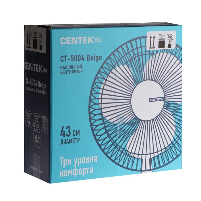 Вентилятор Centek CT-5004 Beige, напольный, 40 Вт, 43 см, 3 режима, бежевый - фото 51444690