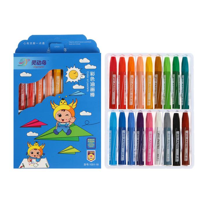 Пастель масляная 18 цветов в бумажном держателе, в картонной коробке - Фото 1