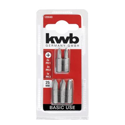 Бита KWB BASIC, PH1,PH2х2 шт, PH3х1 шт, сталь TQ60, 25 мм, 5 шт