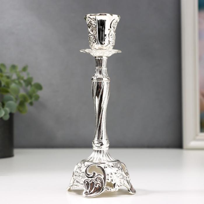Подсвечник металл на 1 свечу "Виноградная лоза" серебро 18,5х6х6 см - Фото 1