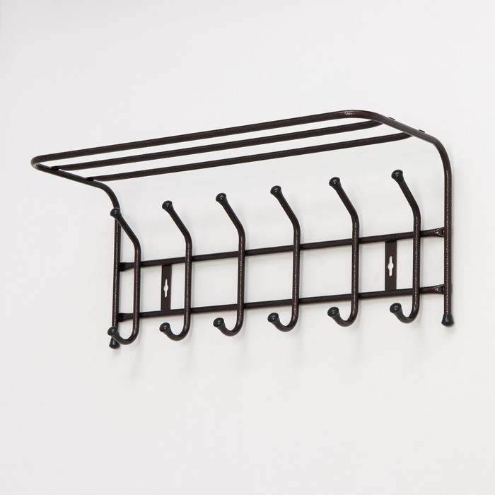 Вешалка настенная с полкой на 6 крючков, цвет медный - Фото 1