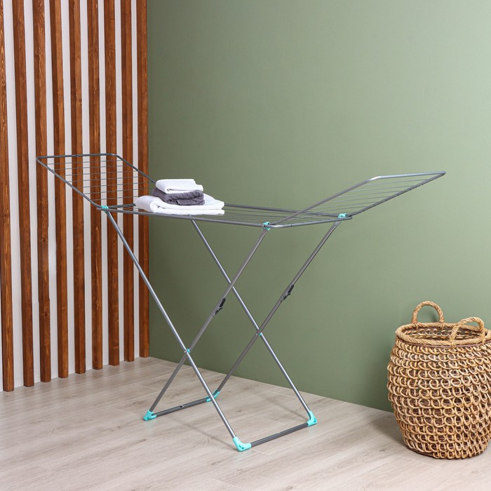 Сушилка для белья напольная складная, рабочая длина 20 м, высота от пола 95 см, ширина 54 см, серая, ножки МИКС - Фото 1