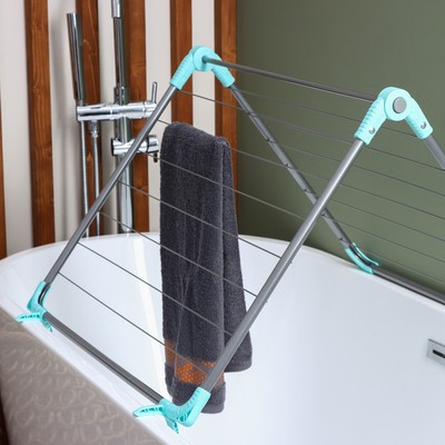 Сушилка для белья на ванну складная, рабочая длина 10 м, МИКС