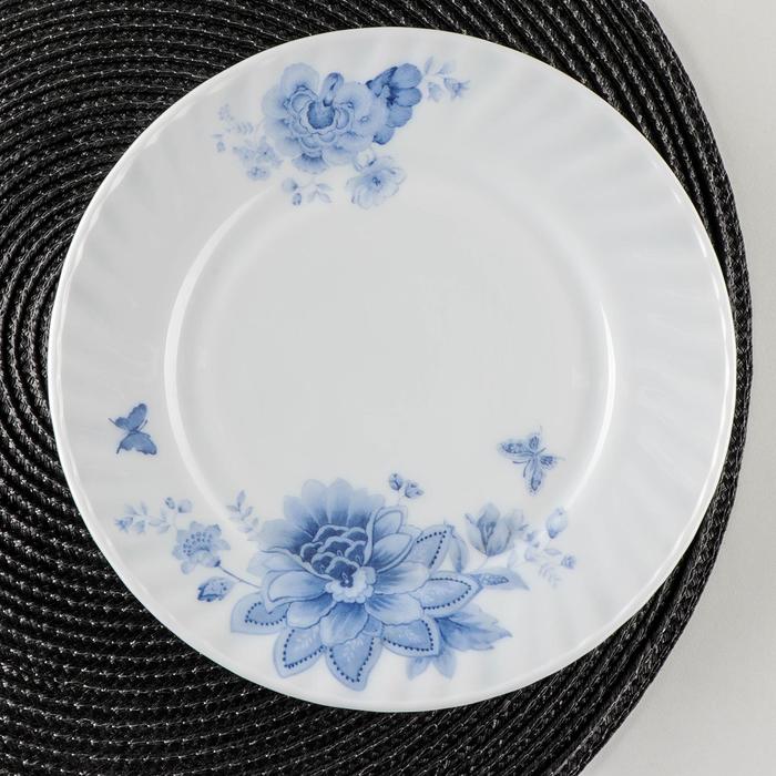 Тарелка десертная Доляна «Синий бриз», d=20 см, стеклокерамика, цвет белый